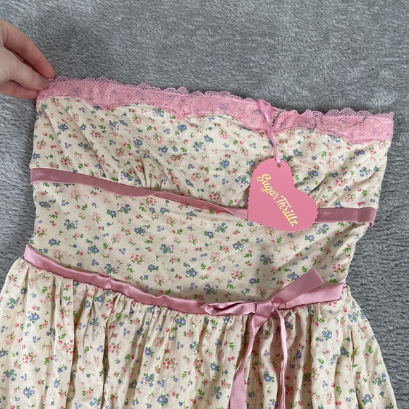 Sugar Thrillz Strapless Babydoll Mini Dress Womens XS Floral Pink Dolls Kill - Picture 2 of 10